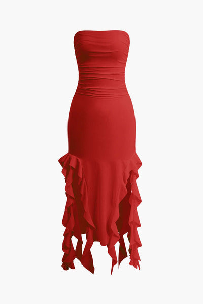 Sofia | Elegantes Bandeau-Maxikleid mit Volant-Details – Zeitlose Raffinesse