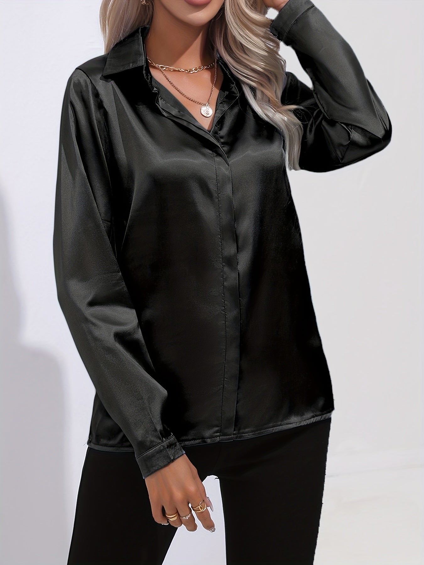 Irene | Elegantes Satin-Hemd mit langen Ärmeln für Damen