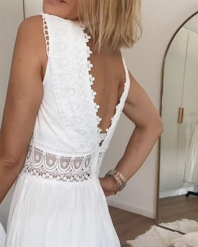 Elegantes Midi Sommerkleid mit Spitze & V-Ausschnitt – Feminin & Luftig