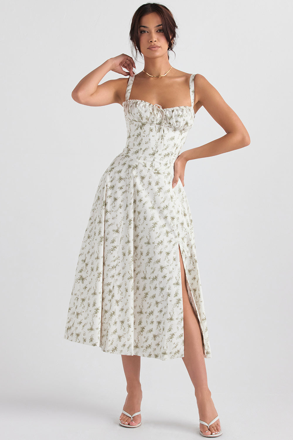 Hannah | Pastellgrün Taillenformendes Midikleid