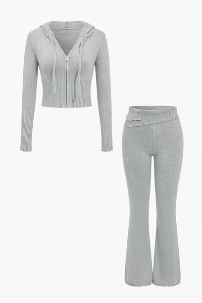 Ava | Strick-Set mit Kapuzenjacke & Schlaghose