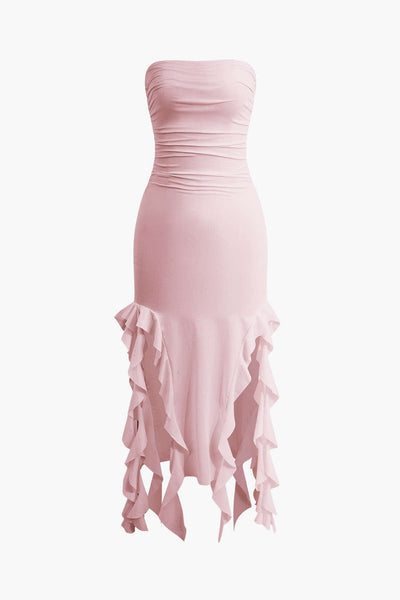 Sofia | Elegantes Bandeau-Maxikleid mit Volant-Details – Zeitlose Raffinesse