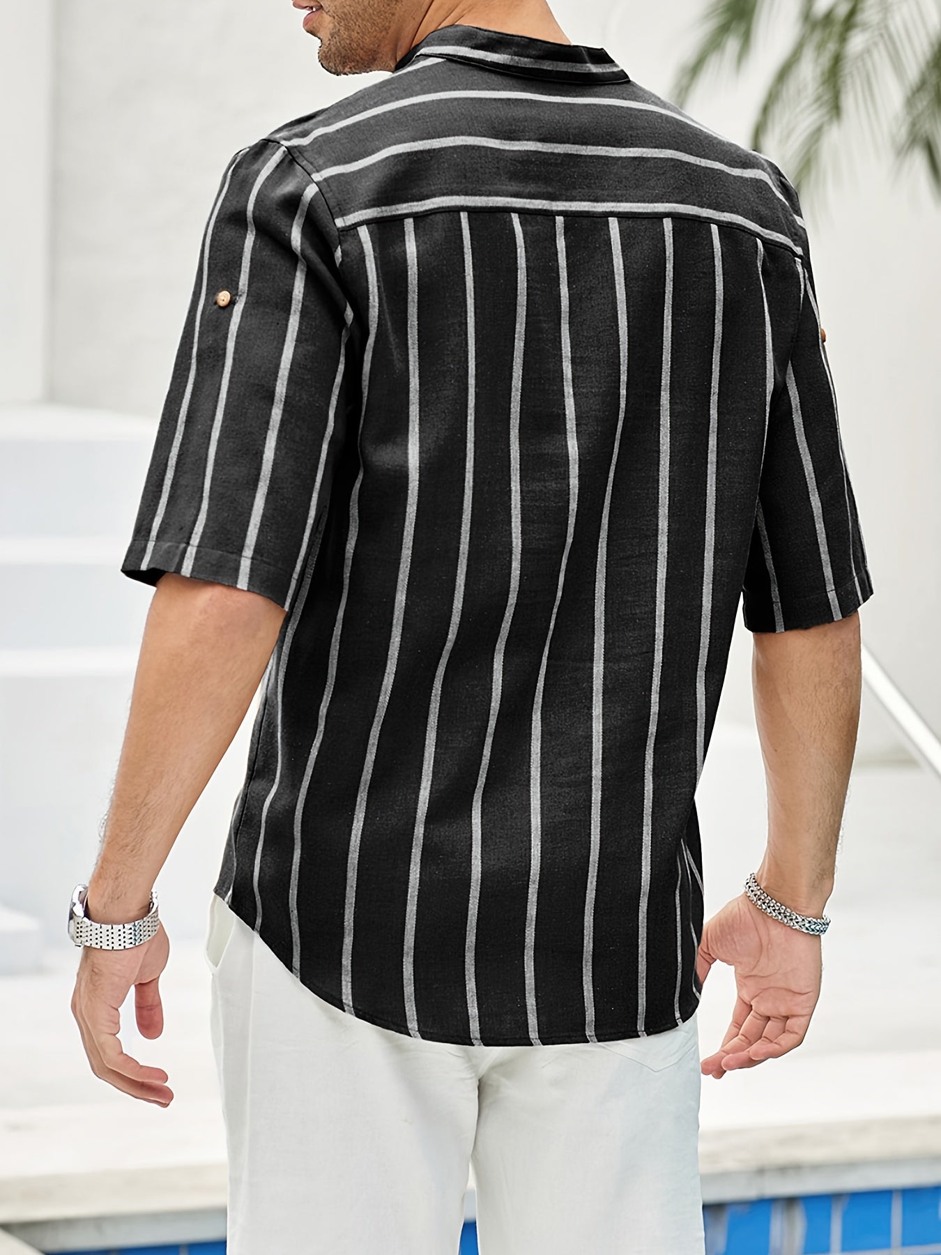 Samuel | Kurzarm-Henley-Sommerhemd mit Streifenmuster