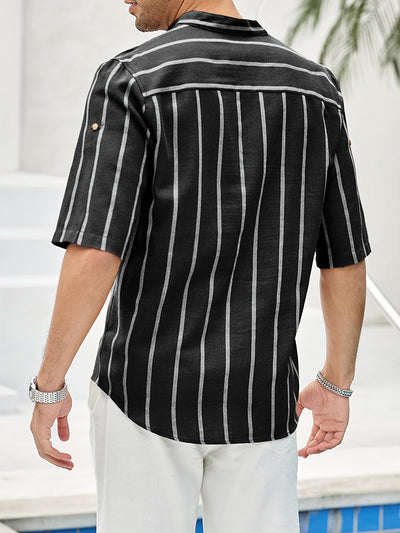 Samuel | Kurzarm-Henley-Sommerhemd mit Streifenmuster