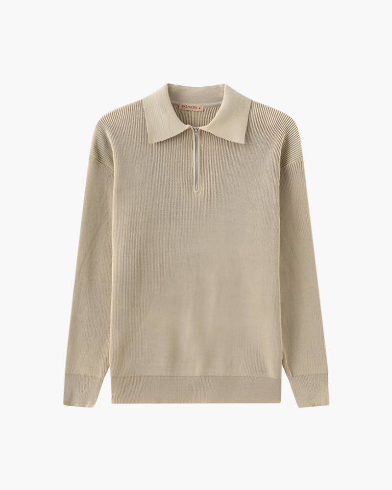 Aaron | Cozy halbem Reißverschluss Herren Gerippt Strickpullover mit Polokragen