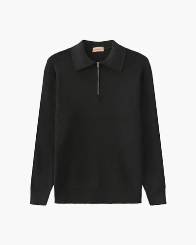 Aaron | Cozy halbem Reißverschluss Herren Gerippt Strickpullover mit Polokragen