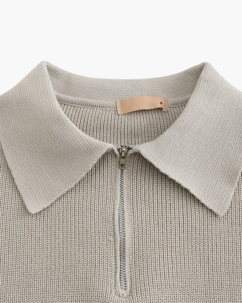 Aaron | Cozy halbem Reißverschluss Herren Gerippt Strickpullover mit Polokragen