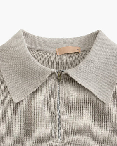 Aaron | Cozy halbem Reißverschluss Herren Gerippt Strickpullover mit Polokragen