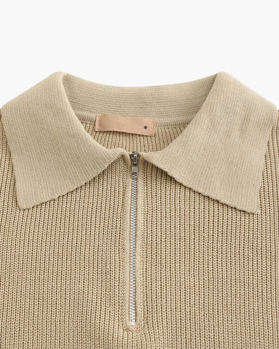 Aaron | Cozy halbem Reißverschluss Herren Gerippt Strickpullover mit Polokragen