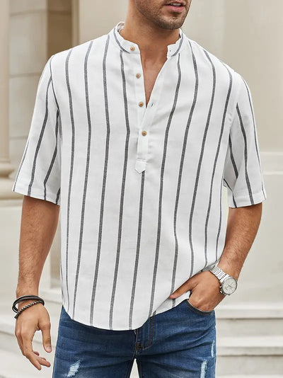 Samuel | Kurzarm-Henley-Sommerhemd mit Streifenmuster