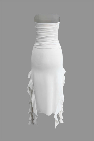 Sofia | Elegantes Bandeau-Maxikleid mit Volant-Details – Zeitlose Raffinesse
