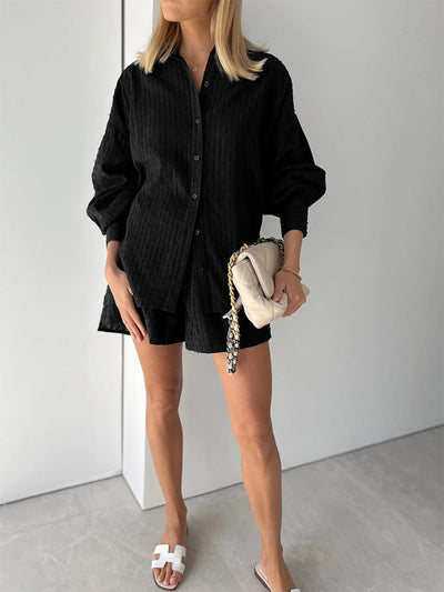 Leichter Zweiteiler aus Baumwollmix – Oversize Bluse & Shorts für Damen