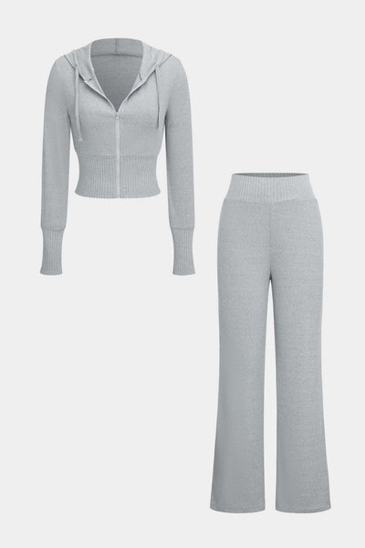 Selina | Kuscheliges Strick-Zweiteiler-Set mit Hoodie & Weitbein-Hose