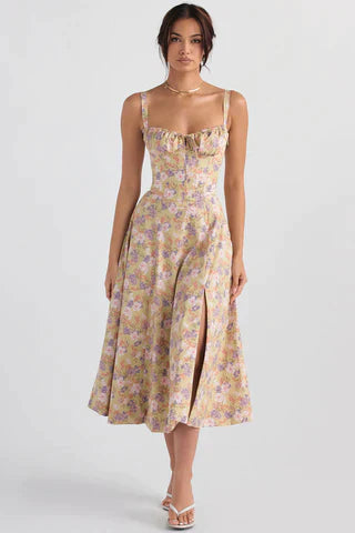 Julia | Taillenformendes, farbenfrohes Midikleid