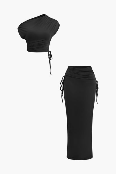 Melody | Asymmetrisches Zweiteiler-Set mit One-Shoulder Crop-Top & Maxi-Rock