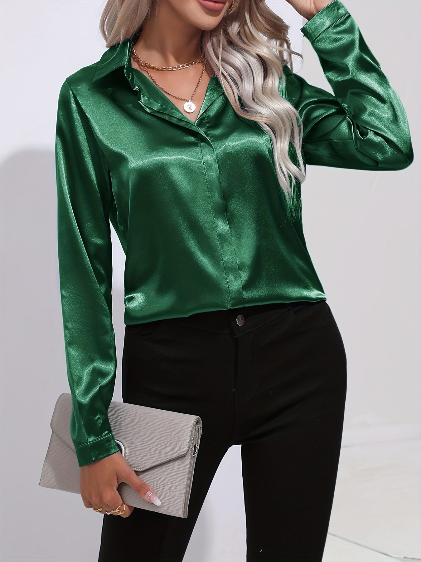 Irene | Elegantes Satin-Hemd mit langen Ärmeln für Damen