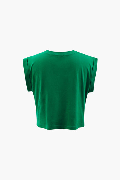 Gracelyn | Hochgekrempelte Ärmel EYE LOOK Grafikdruck Crop-T-Shirt mit Knotendetail