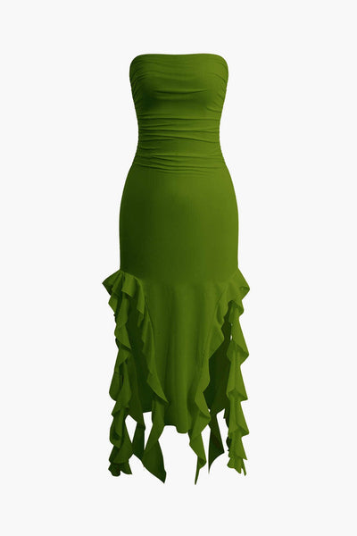 Sofia | Elegantes Bandeau-Maxikleid mit Volant-Details – Zeitlose Raffinesse