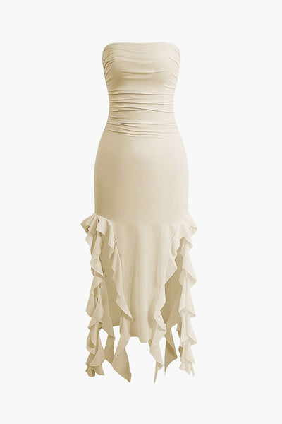 Sofia | Elegantes Bandeau-Maxikleid mit Volant-Details – Zeitlose Raffinesse