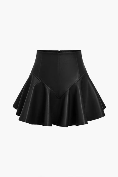 Marigold | Verspielter Kunstleder-Skaterrock mit High-Waist-Schnitt und ausgestelltem Saum