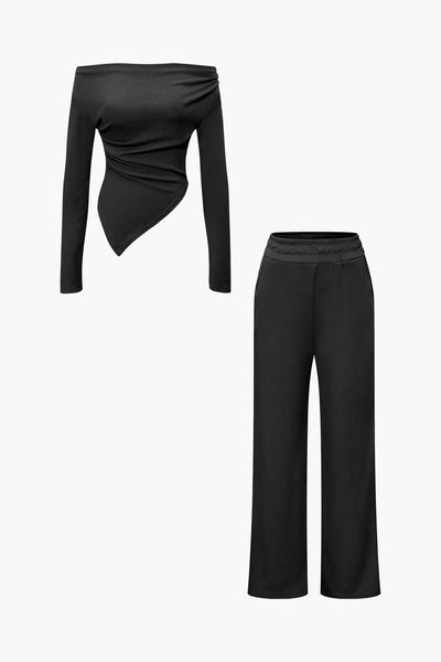 Daniela | Elegantes Zweiteiler-Set mit Asymmetrischem Oberteil & Weiten Hosen