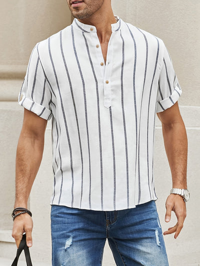 Samuel | Kurzarm-Henley-Sommerhemd mit Streifenmuster