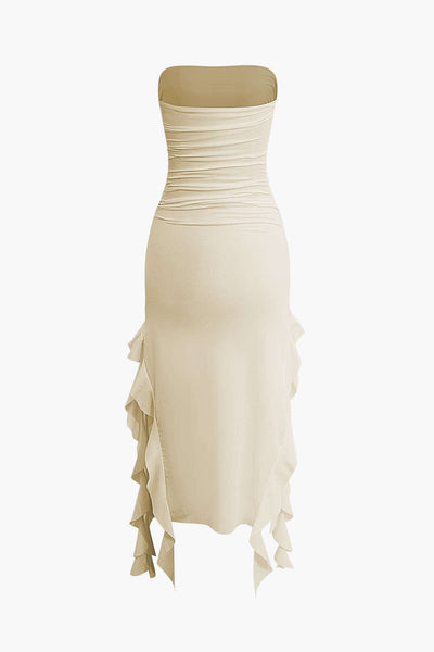 Sofia | Elegantes Bandeau-Maxikleid mit Volant-Details – Zeitlose Raffinesse