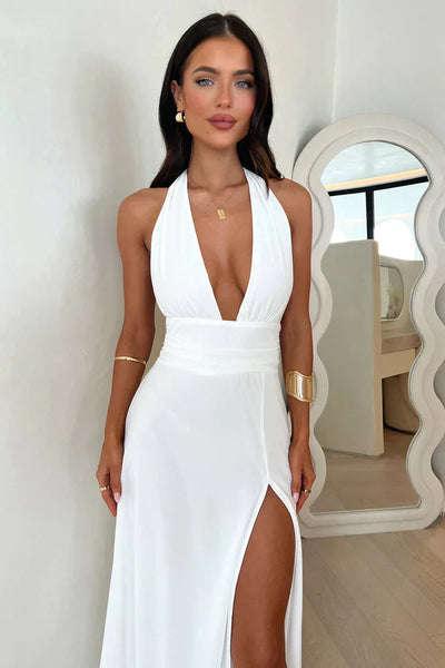 Elegantes Maxikleid mit Neckholder und Beinschlitz