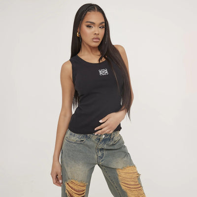 Lina | Geripptes Tanktop mit Stickerei