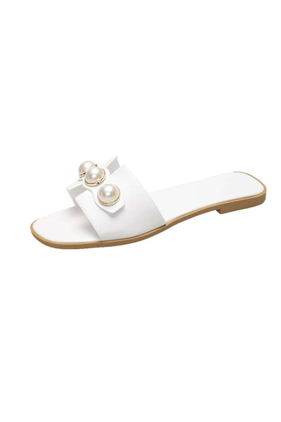 Ellie | Leichtgewicht Leder Designer Slides mit Riesig Perlenverzierung