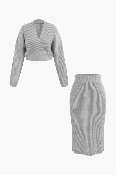 Klara | Elegantes Strick-Set mit Wickel-Oberteil & Bleistiftrock