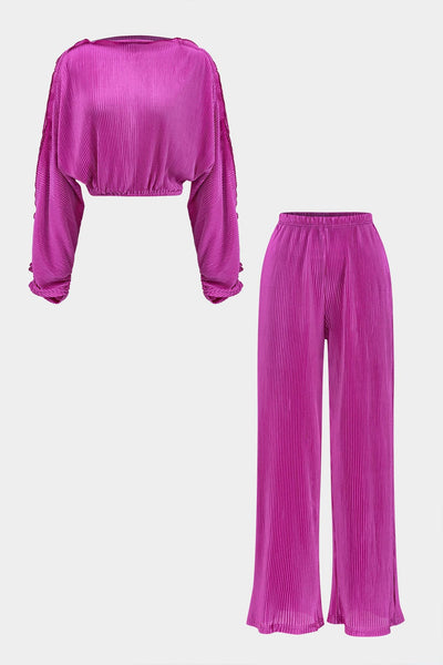 Kendall | Elegantes Plissee-Zweiteiler-Set mit Crop-Top & Weithose