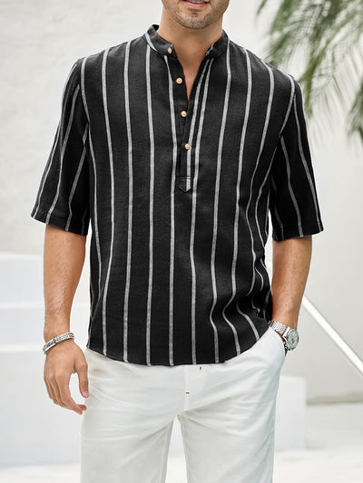 Samuel | Kurzarm-Henley-Sommerhemd mit Streifenmuster