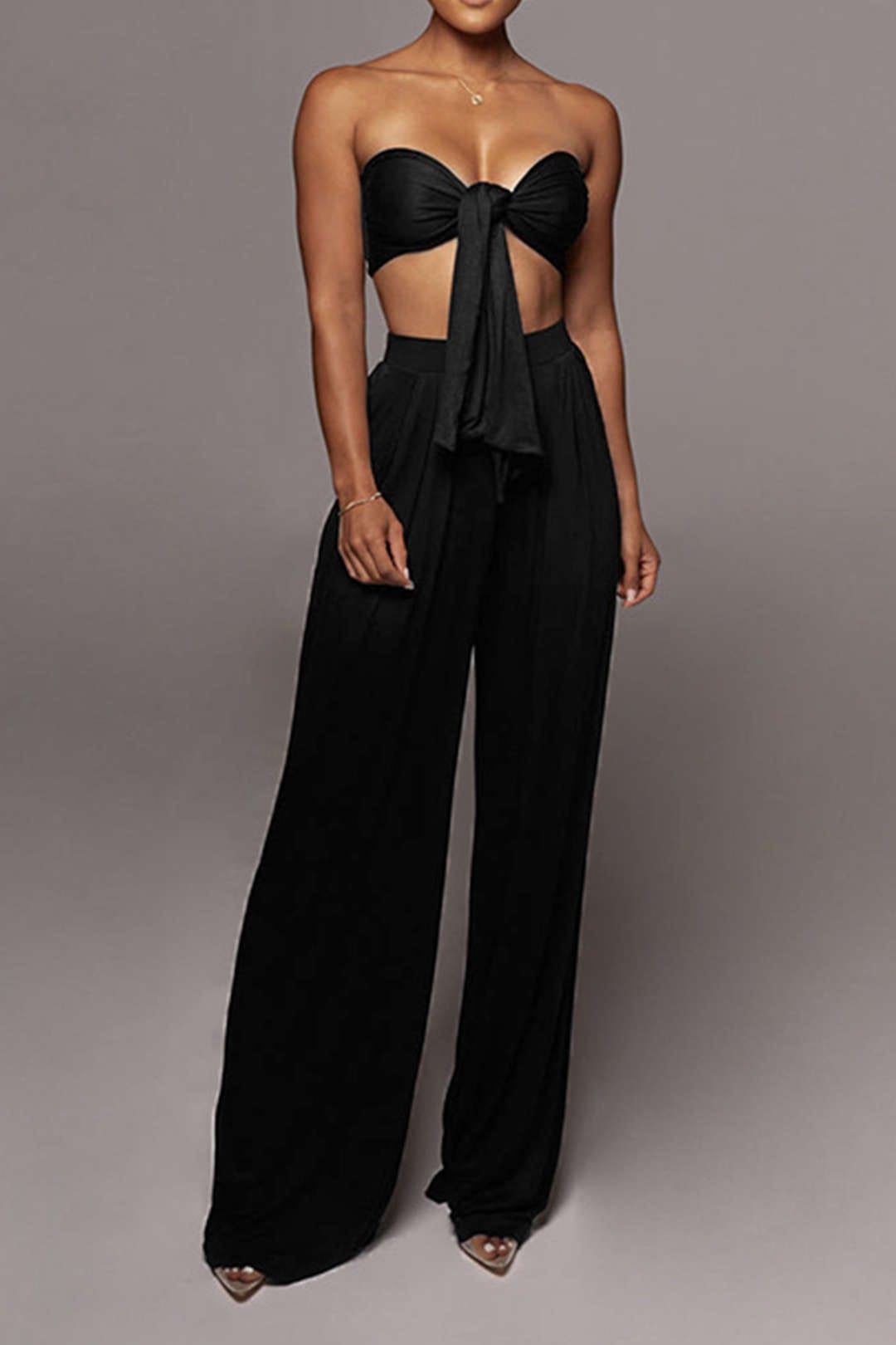 Lara | Elegantes Zweiteiler-Set mit Schleifen-Bandeau & Weitbein-Hose