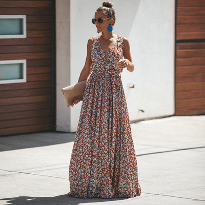 Ärmelloses Maxikleid mit Blumenprint & Schlitz – Sommerlich & Elegant