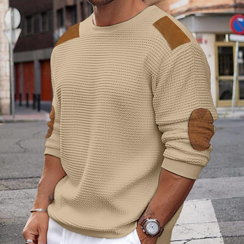 Wilbur | Weißer Strickpullover mit braunen Wildleder-Akzenten