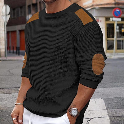 Wilbur | Weißer Strickpullover mit braunen Wildleder-Akzenten