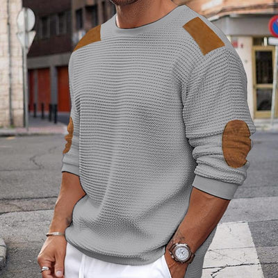 Wilbur | Weißer Strickpullover mit braunen Wildleder-Akzenten