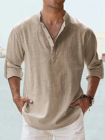 John | Luftiges Leinenhemd mit Henley-Kragen