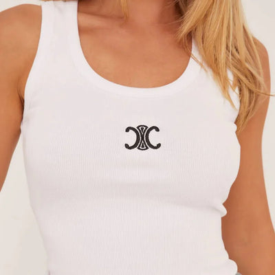 Mara | Geripptes Tanktop mit Stickerei