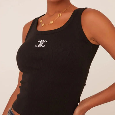 Mara | Geripptes Tanktop mit Stickerei
