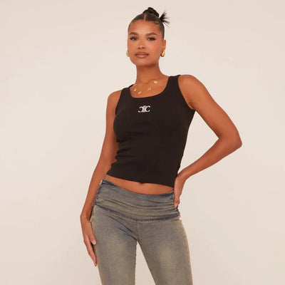 Mara | Geripptes Tanktop mit Stickerei