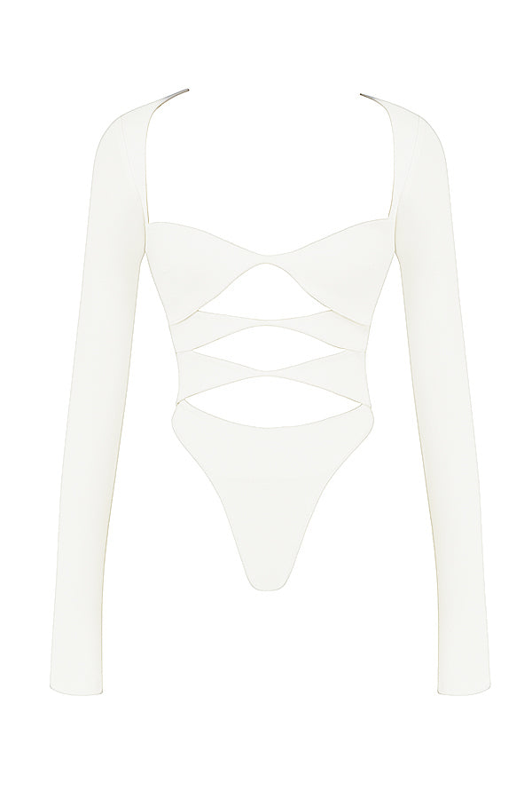 Margot | Chic Weiß Ausschnitt Langarm Crop Top für Trendy Frauen