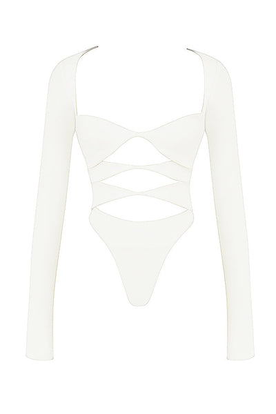 Margot | Chic Weiß Ausschnitt Langarm Crop Top für Trendy Frauen