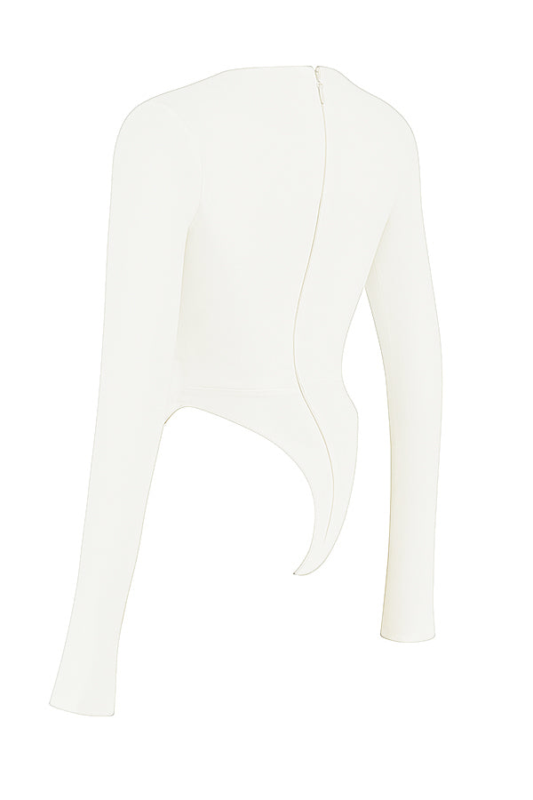 Margot | Chic Weiß Ausschnitt Langarm Crop Top für Trendy Frauen