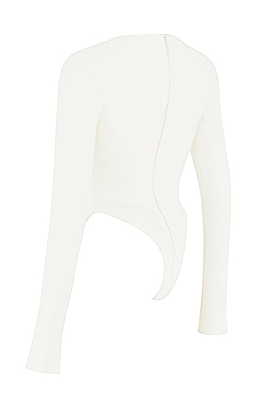 Margot | Chic Weiß Ausschnitt Langarm Crop Top für Trendy Frauen
