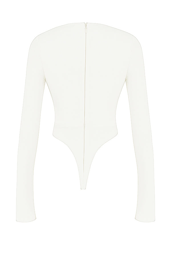 Margot | Chic Weiß Ausschnitt Langarm Crop Top für Trendy Frauen