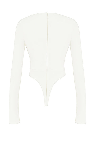 Margot | Chic Weiß Ausschnitt Langarm Crop Top für Trendy Frauen