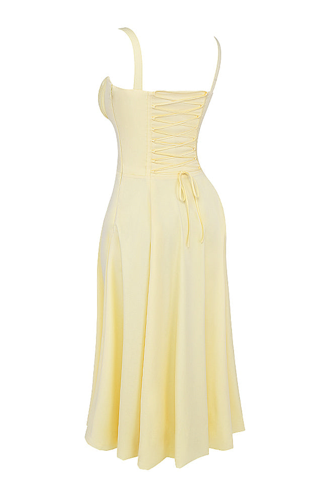 Emilia | Frisches Zitrusgelb Taillenformendes Midikleid