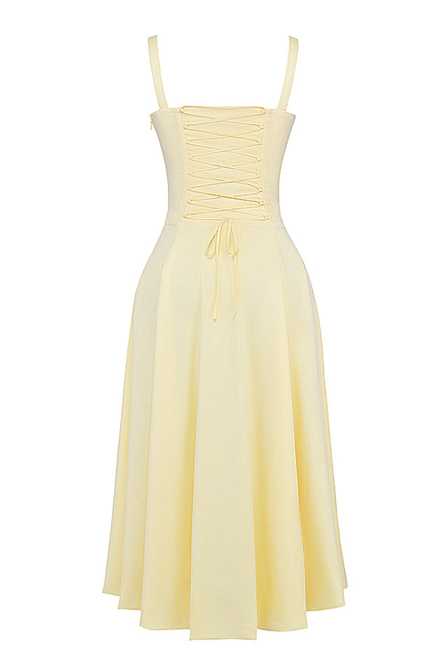 Emilia | Frisches Zitrusgelb Taillenformendes Midikleid